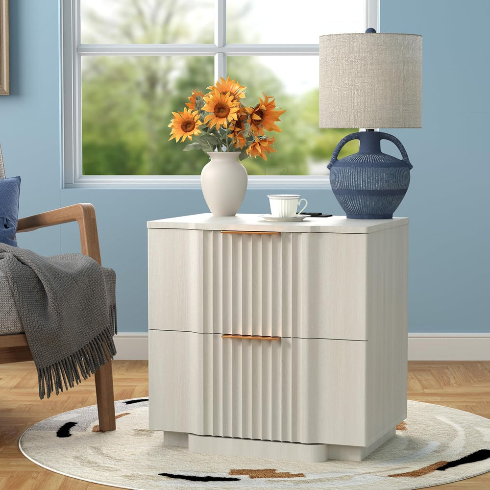 Yechen Fluted Nightstand Set of 2 with Ultra-Fast Charging Station, White | L...