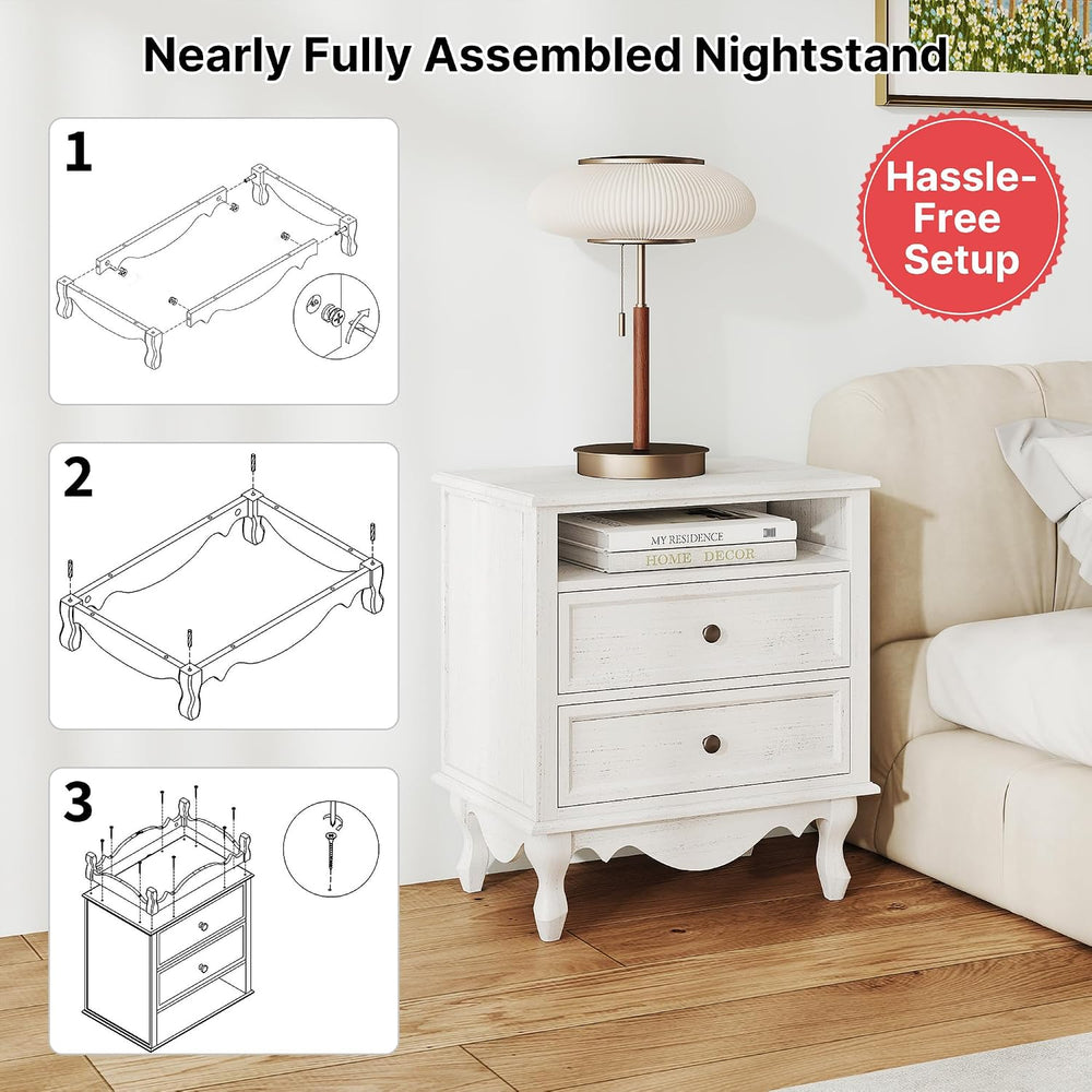 Solid Wood Nightstands Set of 2, Fully Assembled Night Stand with 2 Drawer &a...