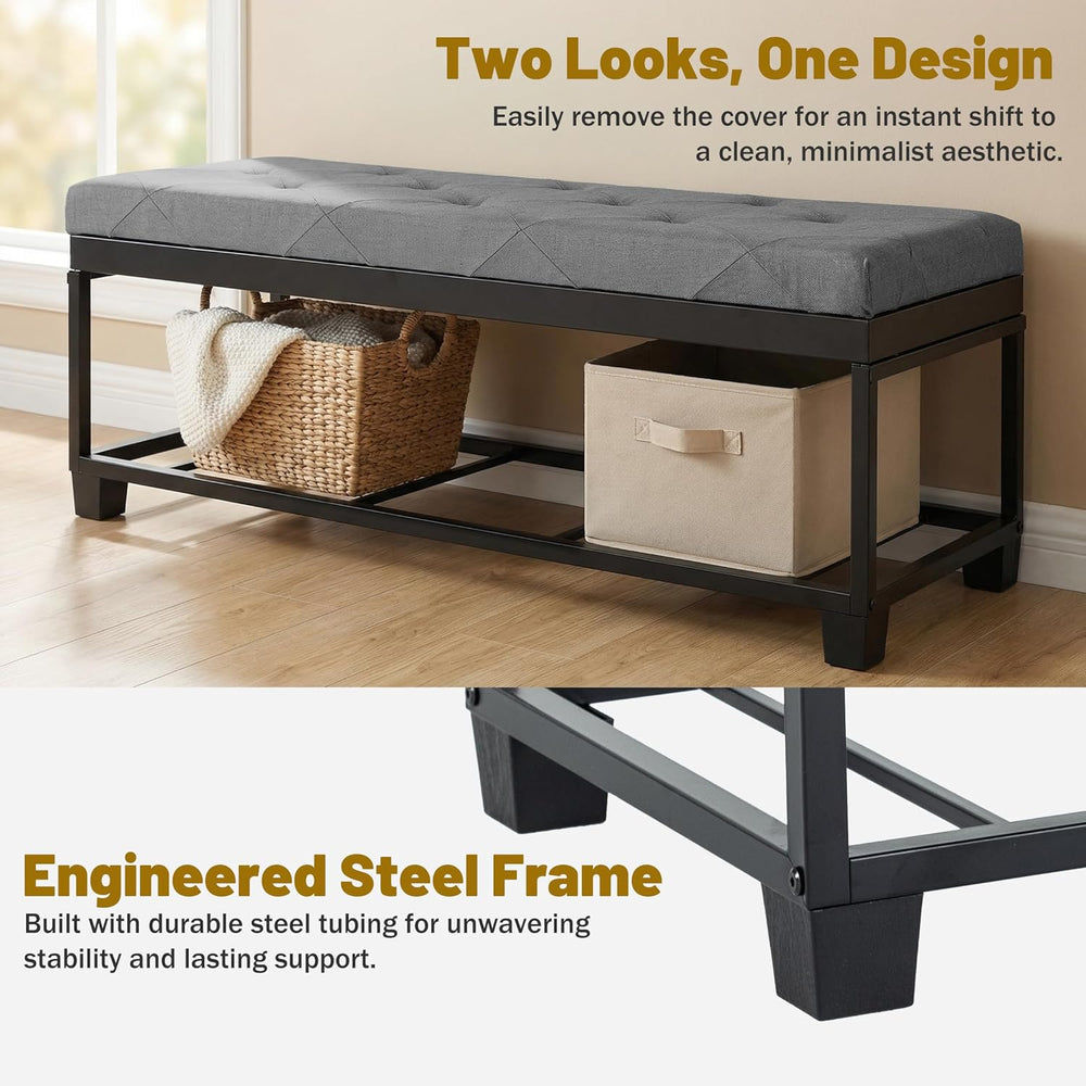 DUMOS Upholstered Storage Bench, End of Bed Ottoman, Extra Large 46.5 Gal (17...
