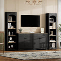 Merax Modern 3 Piece TV Stand with 2 Bookshelves for TVs up to 70'', Mid-Century Solid Wood Entertainment Center with Storage Cabinets, Practical Media Console for Living Room, Bedroom, Black