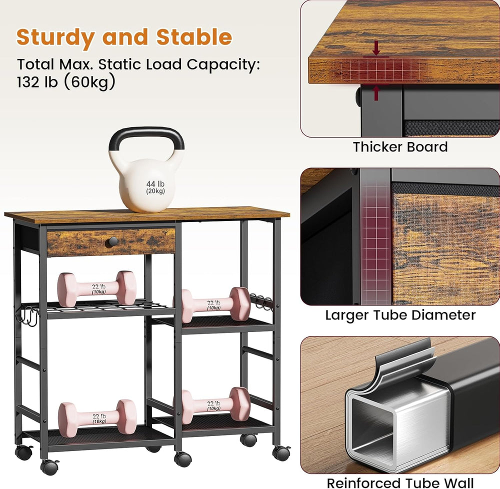 Microwave Stand, Coffee Cart, Microwave Cart with Wheels & Adjustable She...