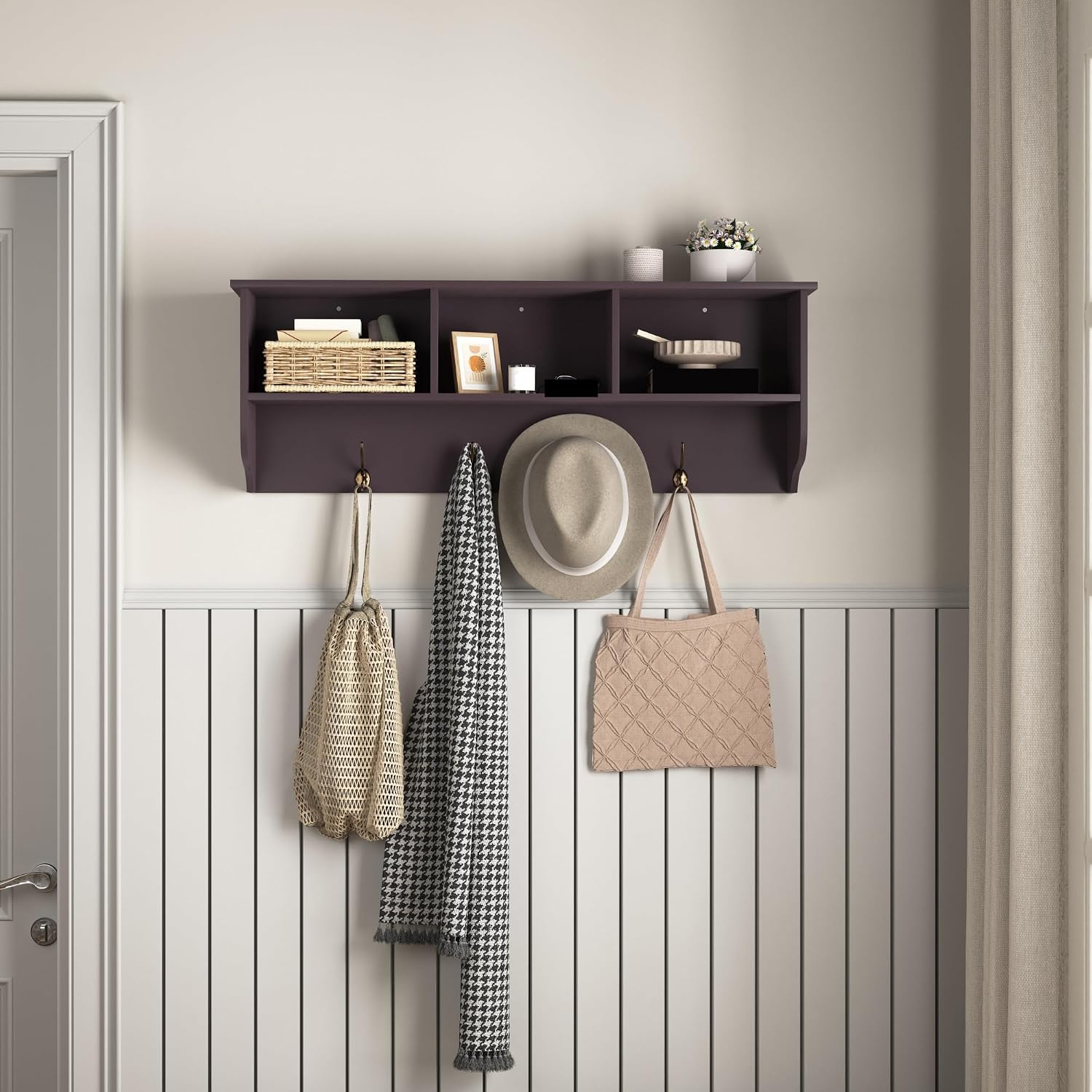 Modern Entryway Wall Mounted Coat Rack, with 4 Dual Hooks Living Room Storage Shelf,for Kitchen Home