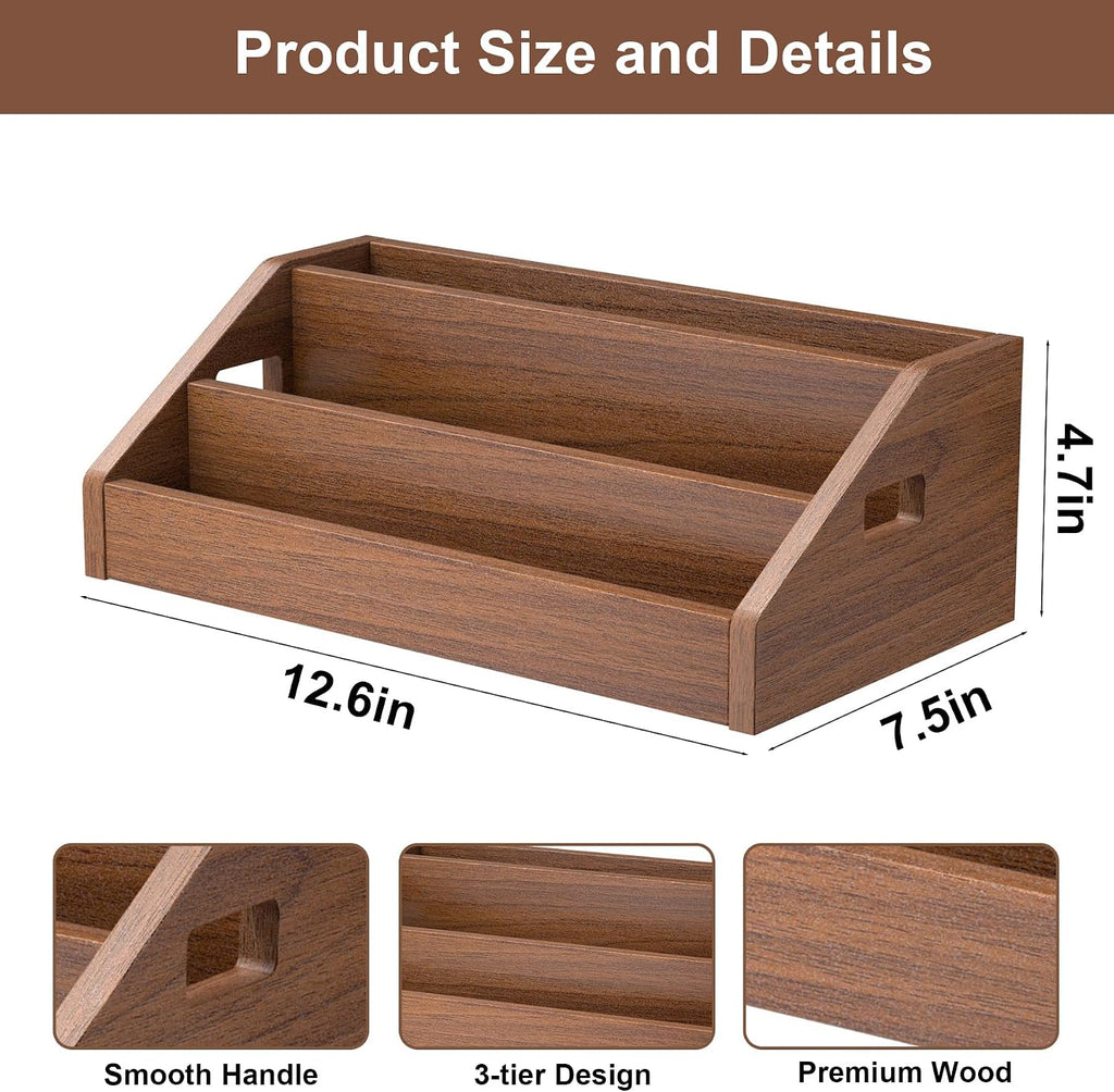 3 Tier CD Holder,Wood CD Storage Rack,CD/DVD Display Stand | Holds 24 Jewel Cases,CD Organizer with Handles for CD DVD Cassettes Tapes,Rustic Brown for Home Office & Music Lovers