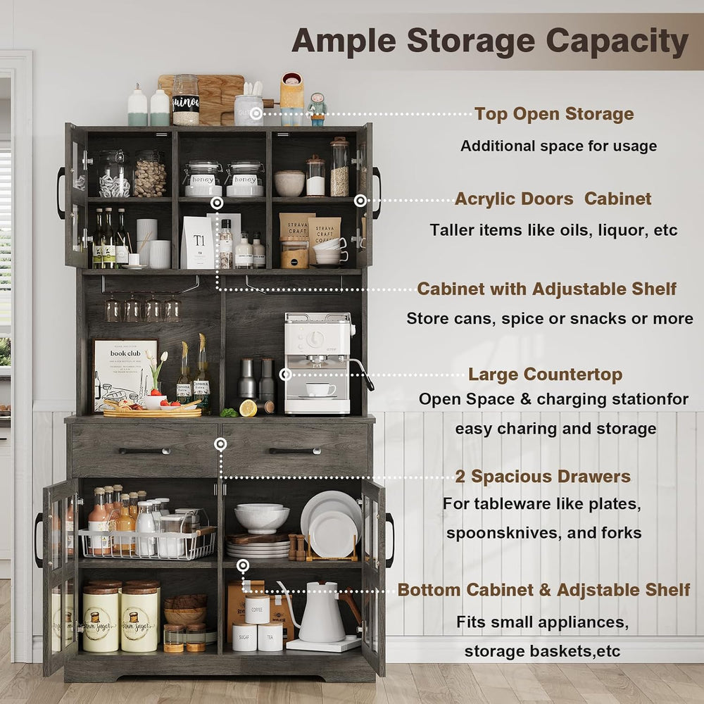 Kitchen Pantry Storage Cabinet, Modern Pantry with Power Outlet, Food Pantry ...