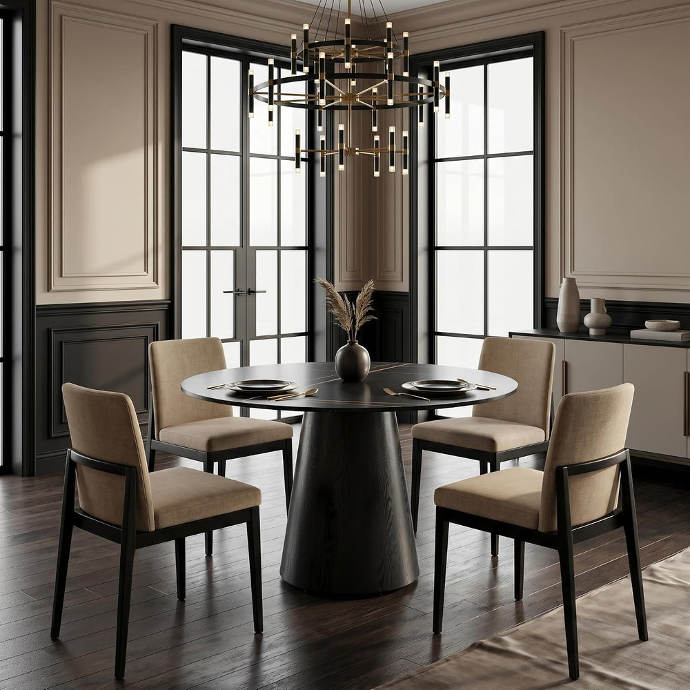 Round Dining Table for 4, 42 Inch Sintered Stone Dining Room Table, White and...