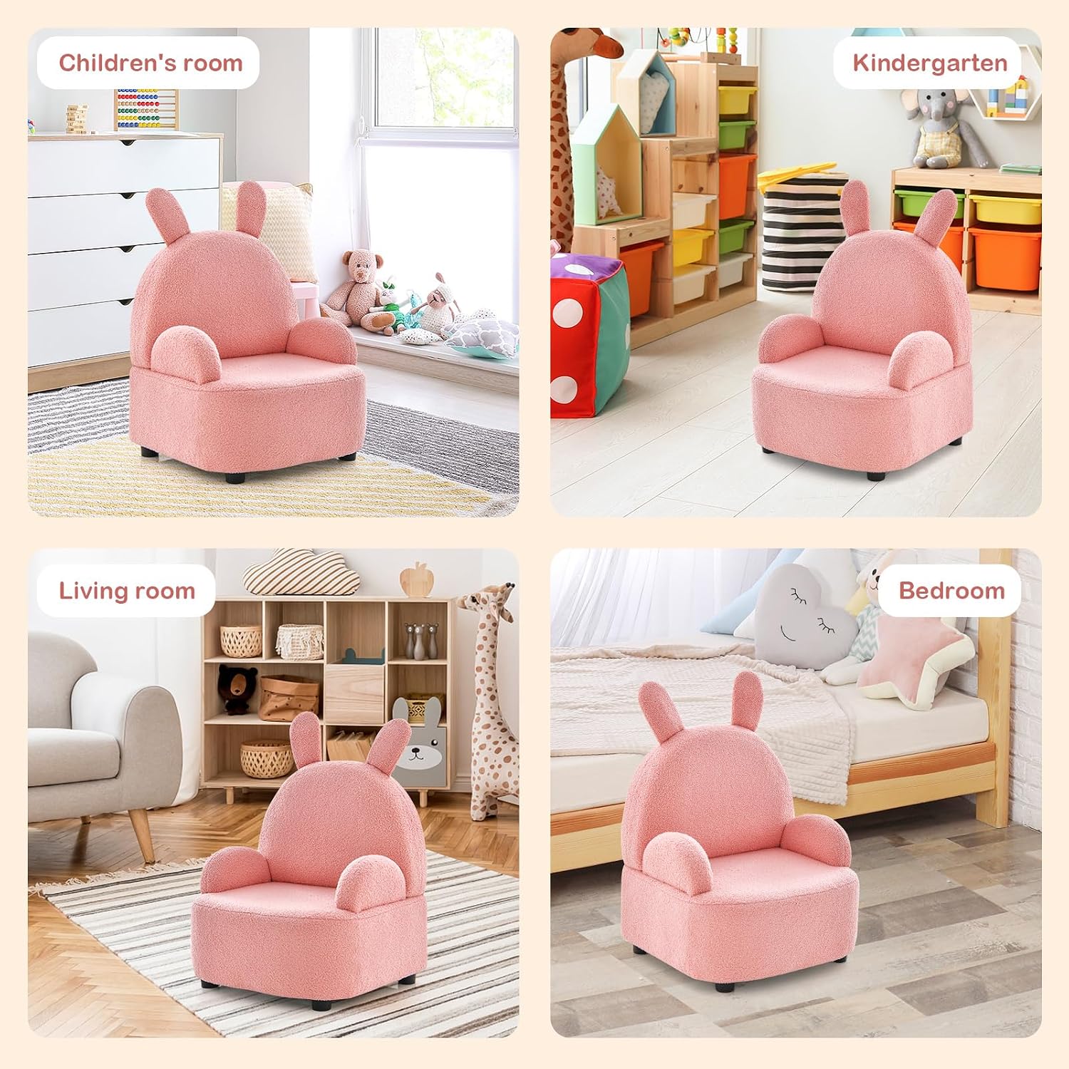INFANS Kids Sofa with Footstool, 2 Seat Toddler Upholstered Couch, Children Armrest Chair Lounge for Nursery Kindergarten Kids Room Boys Girls, Sturdy Wood Construction Velvet Surface (Rabbit)