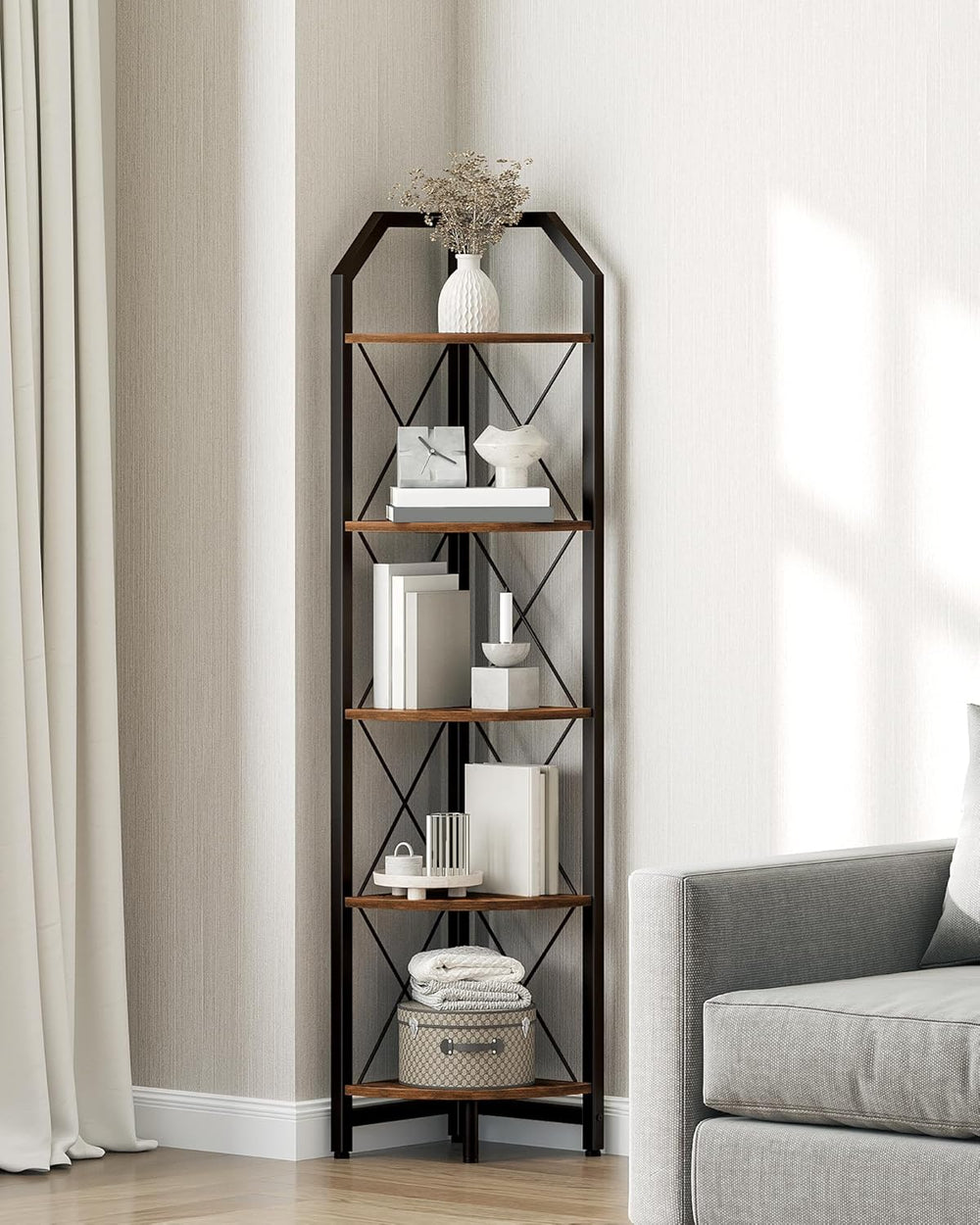CHOEZON 59.4" Corner Shelf, 5-Tier Industrial Corner Bookshelf, Corner S...