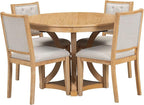 Ball & Cast Retro Dining Table Set for 4 with 4 Upholstered Chairs,5-Piece Wooden Living Room Furniture W/ 42" Round Extendable Kitchen Desk,for Small Space,Apartment,Dining Room,Natural