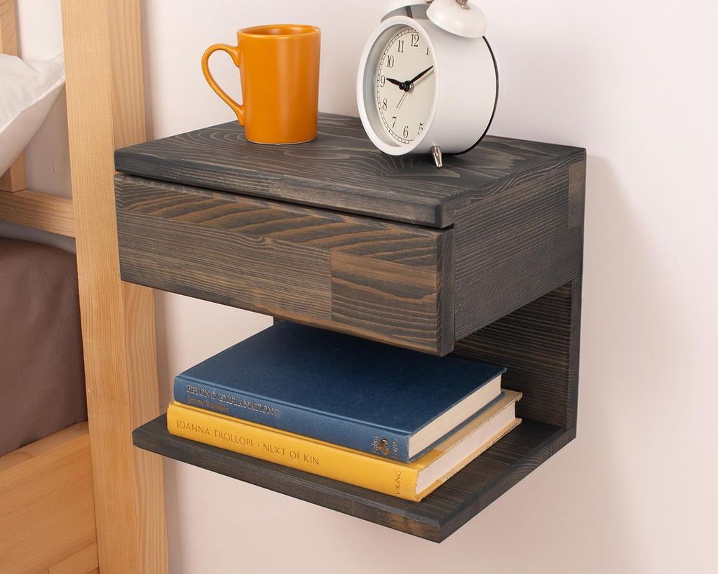 Floating Nightstand Side Accent or End Table with Storage Drawer, Wood Bedside Shelf, Handmade Floating Table (Nairobi)
