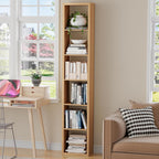 Tall Cube Storage Organizer Bookcase, 6 Tier 11 inch Open Back Cubical Shelf with Thickened Border, Display Bookshelf for Living Room, Home Office, Sturdy Room (Natural Oak, 6 Cube,Vertical)