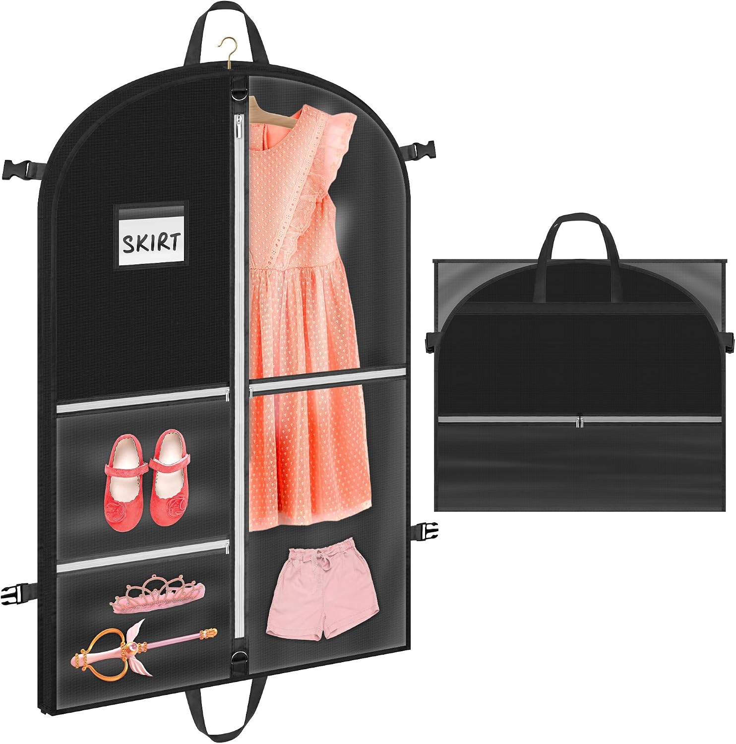 Garment Bags for Hanging Clothes, Dance Costume Garment Bag with Pockets, Waterproof Hanging Clothes Bag, Foldable Dustproof Dance Travel Bag for Suit Dance Costume (110×60cm,Black)