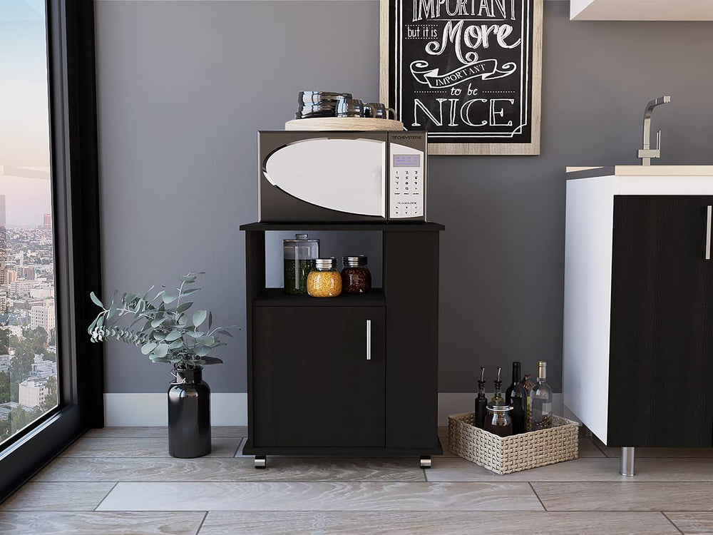 Space-Saving Microwave Shelf Stand Cabinet Kit - 3 Side Shelves - Black