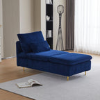 Chaise Lounge Chair Indoor 62.6" Upholstered Recliner Sofa Blue | Corduroy Modern Sofas with Support Pillow, Golden Metal Legs Sleeper Sofa for Bedroom, Living Room, Office