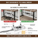 Extra Wide Under Desk Cable Management - No Drill Installation Cable Management Tray, Modern Cord Organizer for Office/Home Desk, Fits Power Strips & Wires((White, XL)