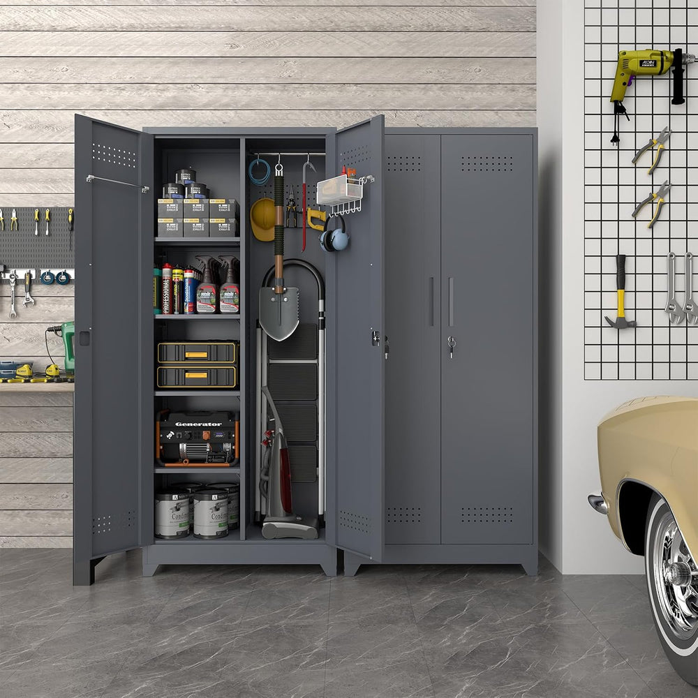 Garage Storage Cabinet, Locking Cabinet with Doors and Shelves, 72.8" Ta...