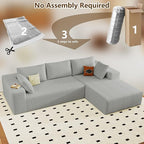 96" Modular Sectional Couch, Boneless L Shaped Cloud Sofa with Chaise Lounge, Corduroy Upholstered Couches Memory Foam Deep Seat, No Assembly Required, Ideal for Living Room(Light Gray, Right Facing)