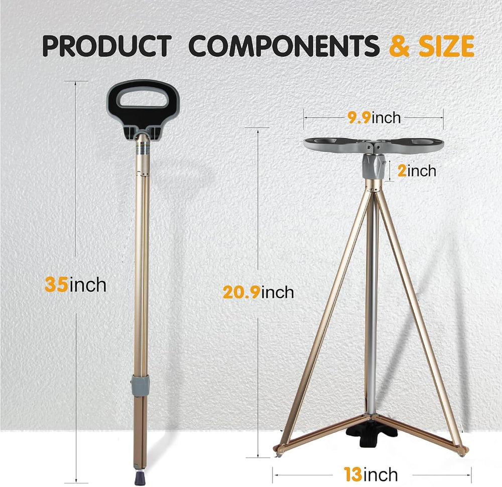 Cane with Seat 2-in-1 Portable Walking Stick with Seat for Men & Women Fo...
