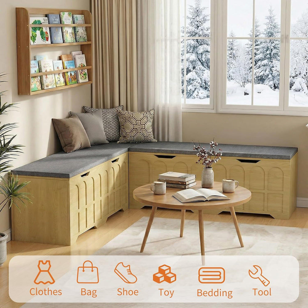Zevemomo 63" L Shaped Storage Bench with Cushion, Kitchen Breakfast Nook...