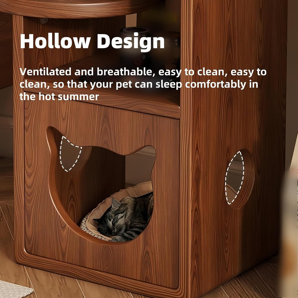 Cat Tree and End Tables, Cat Nightstand, Wooden Round Side Table wiht Cats Ho...