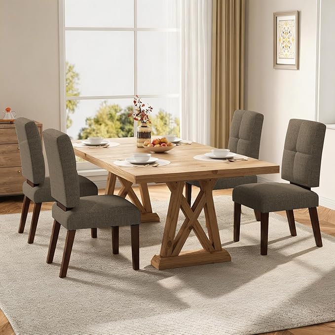 Wooden Dining Chairs Set of 4, Dining Room Chairs with Wood Legs, Cloud-Like Cushion & Reinforcement Structure Design for Kitchen/Living Room/Restaurant, Easy Assembly