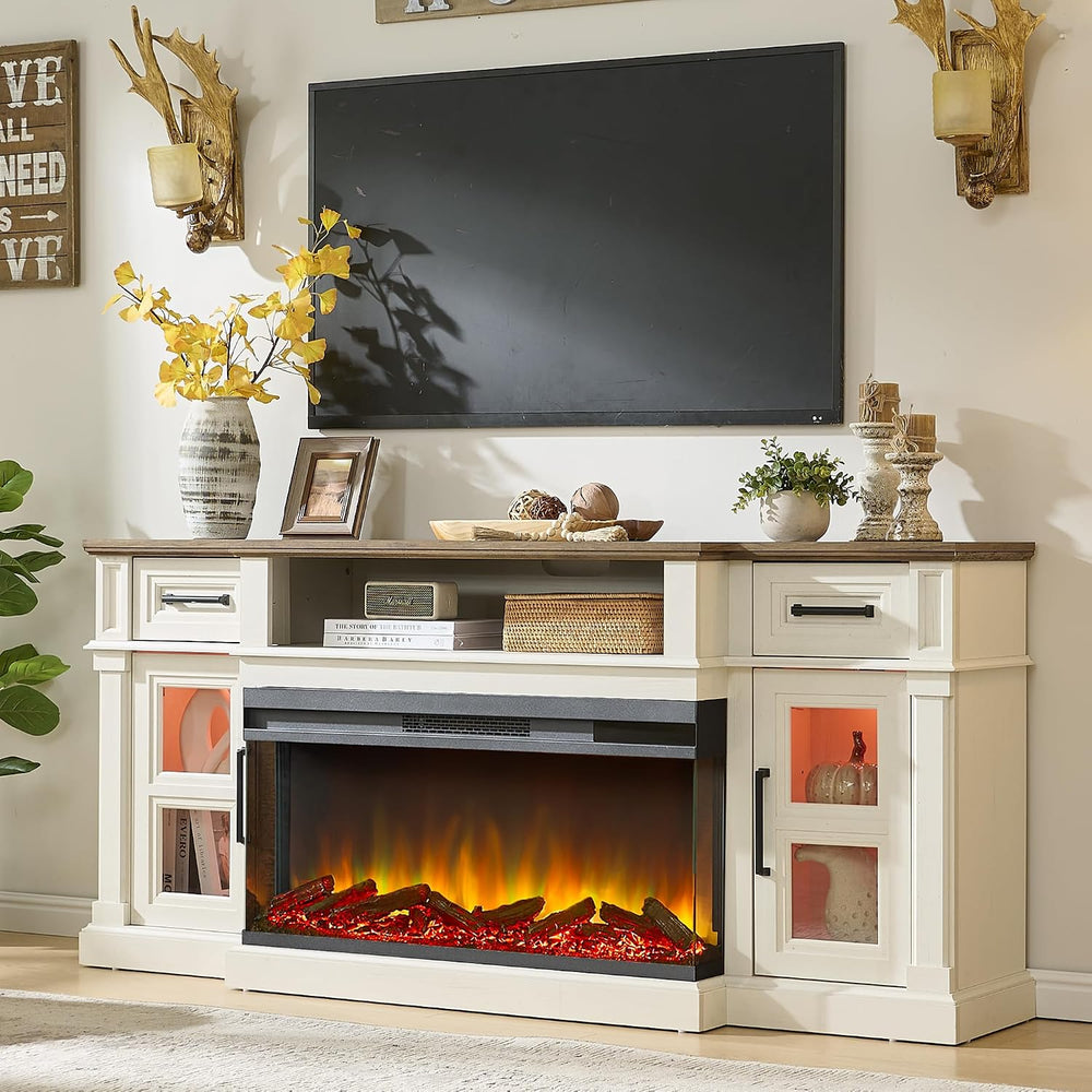 3-Side Fireplace TV Stand for up to 80 Inch TV, LED Entertainment Center with...