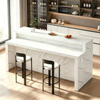 71'' Faux Marble Dining Table for 6 People, 2-Tier Tall Modern Kitchen Island with LED Lights, Rectangle Kitchen Dining Table for Home