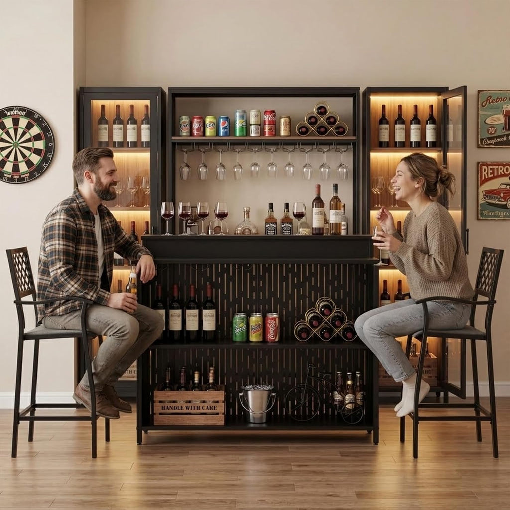 Kozyard Home Bar Cabinet with Storage Cabinet and Shelves | Black Indoor Bar Cabinet for Kitchen, Dining Room, Living Room, Home Bar Furniture