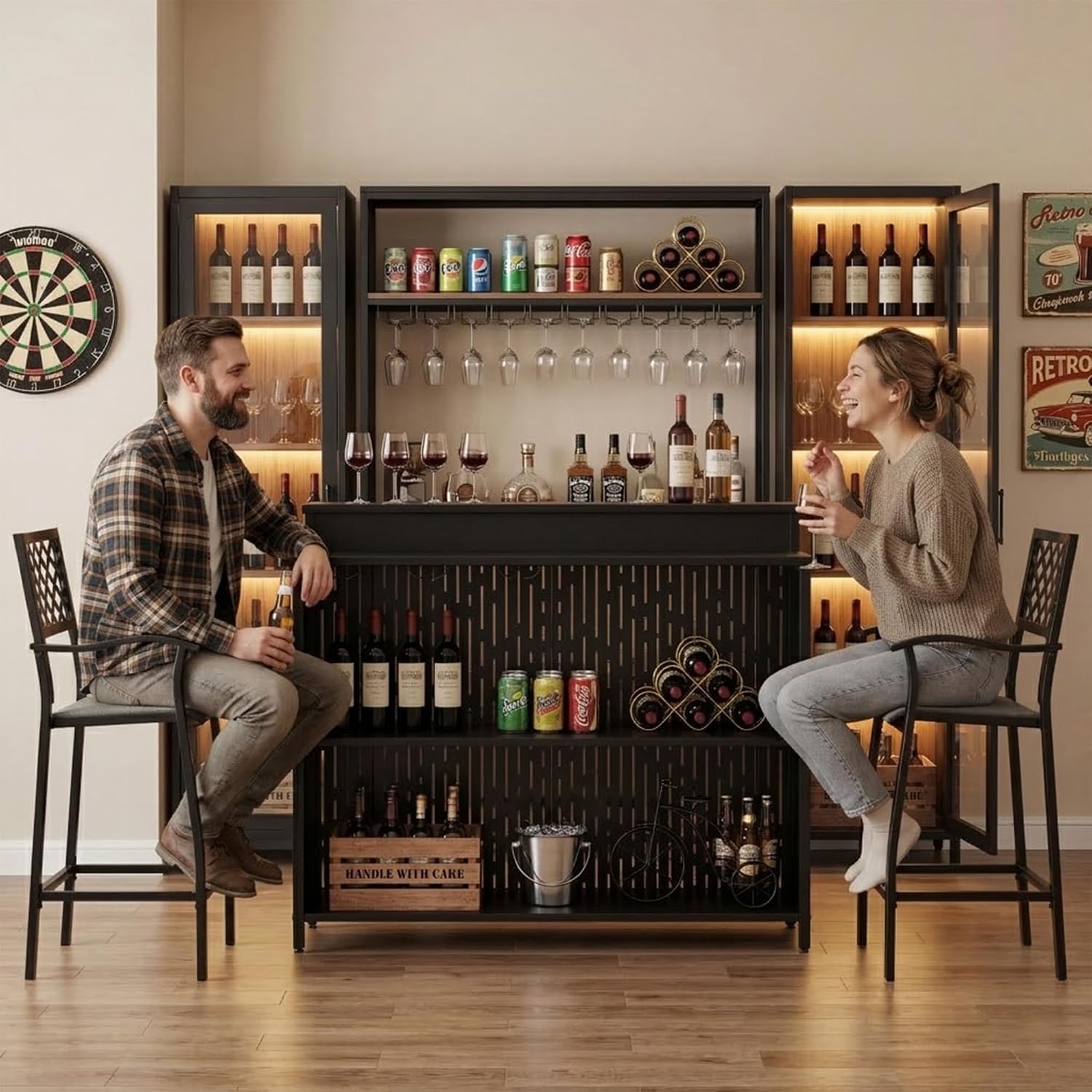 Kozyard Home Bar Cabinet with Storage Cabinet and Shelves | Black Indoor Bar Cabinet for Kitchen, Dining Room, Living Room, Home Bar Furniture