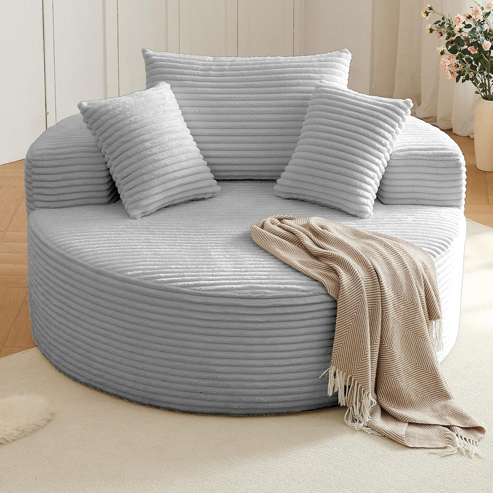 Oversized Round Chair Lounge Chaise Indoor, Upholstered Corduroy Deep Seat Cl...