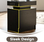 LIKIMIO Night Stand Set of 2, Modern Black Nightstand with with Charging Station, Bedside Tables with LED Light and Drawers, End Table for Bedroom