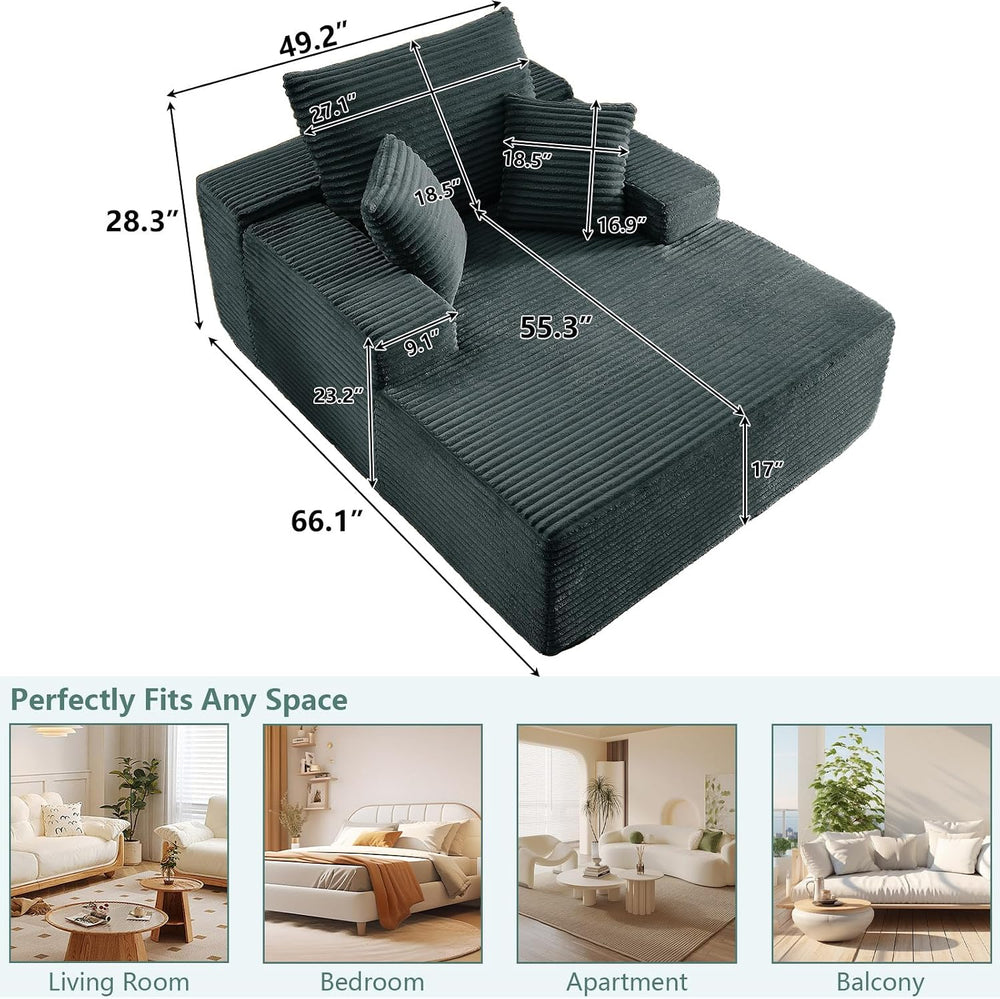 50"Oversized Chaise Lounge Chair Indoor,Corduroy Reading Chair with 3 Pi...