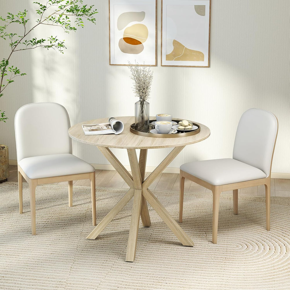 Moccha 36" Round Dining Table for 4 - Rubber Wood Kitchen Table with Int...