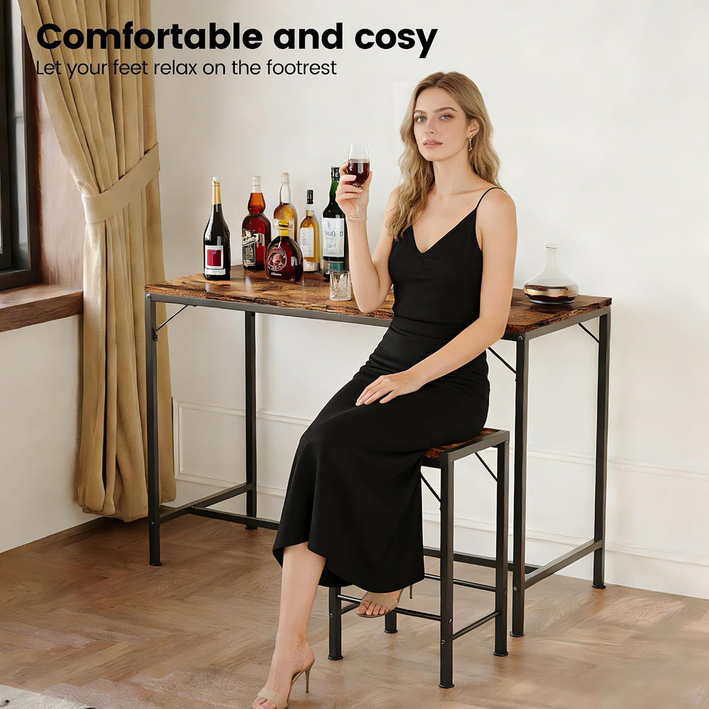 Homeiju Bar Table and Chairs Set, Dining Table with 2 Stools | Space-Saving P...