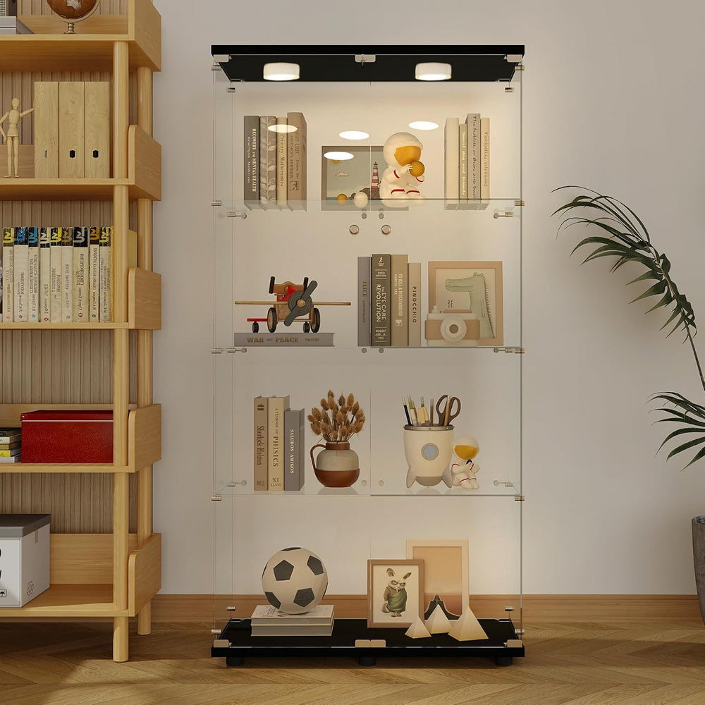 4-Shelf Glass Display Cabinet with LED Lights and Lock,Curio Cabinets Display...