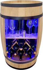 Wooden Barrel with Wine Holder - Wine Rack. 80 cm. Rustic Decorative Bar Cabinet Wine Stand - Home Bar R.G.B. Draft Beer, Whisky Bar Bottle Stand. Home Bar Gift for Man (Light Brown)
