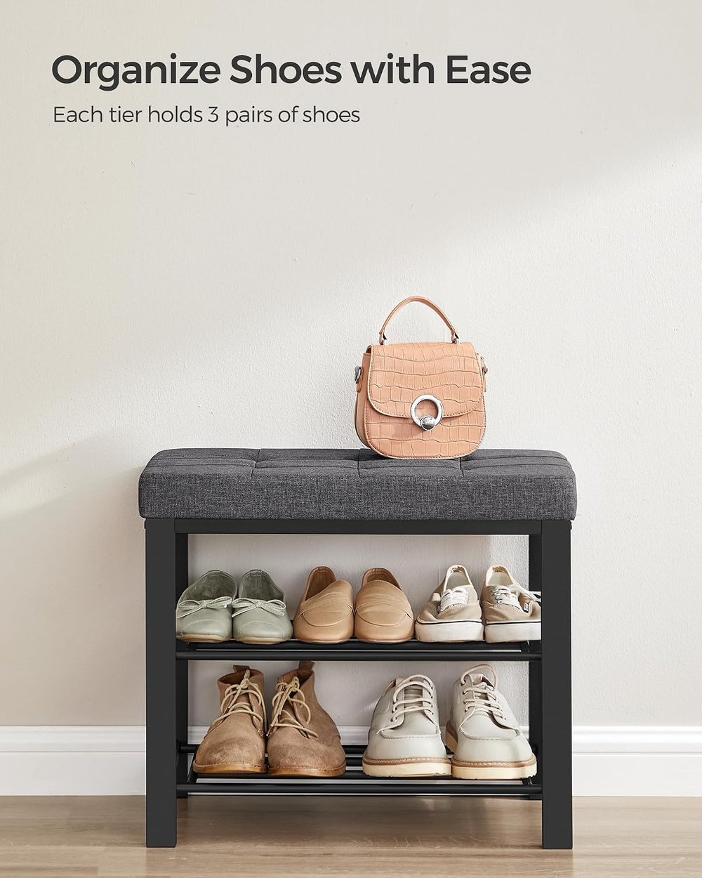 SONGMICS Shoe Bench, Storage Bench, Entryway Bench with Cushion, Shoe Shelf w...