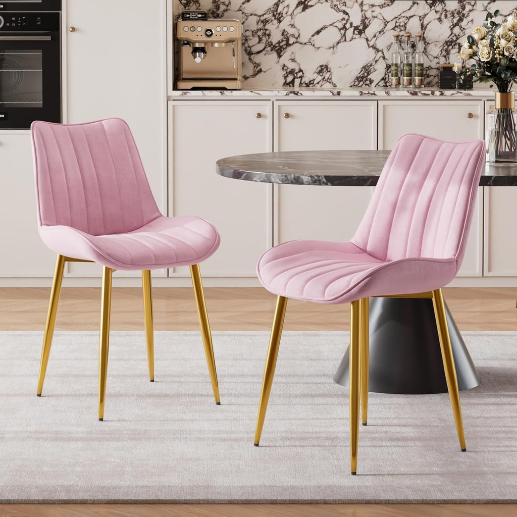 VECELO Dining Chairs Set of 2, Velvet Fabric & Metal Frame, Mordern Style for Kitchen, Living Room,Offcie, Pink