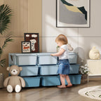 Qaba 3 Tier Kids Storage Unit, 9 Drawer Chest Toy Organizer Plastic Bins for Kids Bedroom Nursery Kindergarten Living Room for Boys Girls Toddlers, Blue