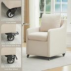 Rolled Dining Chair with Casters, Upholstered Modern Rolling Armchair with Wheels for Kitchen (1, Fabric Beige)