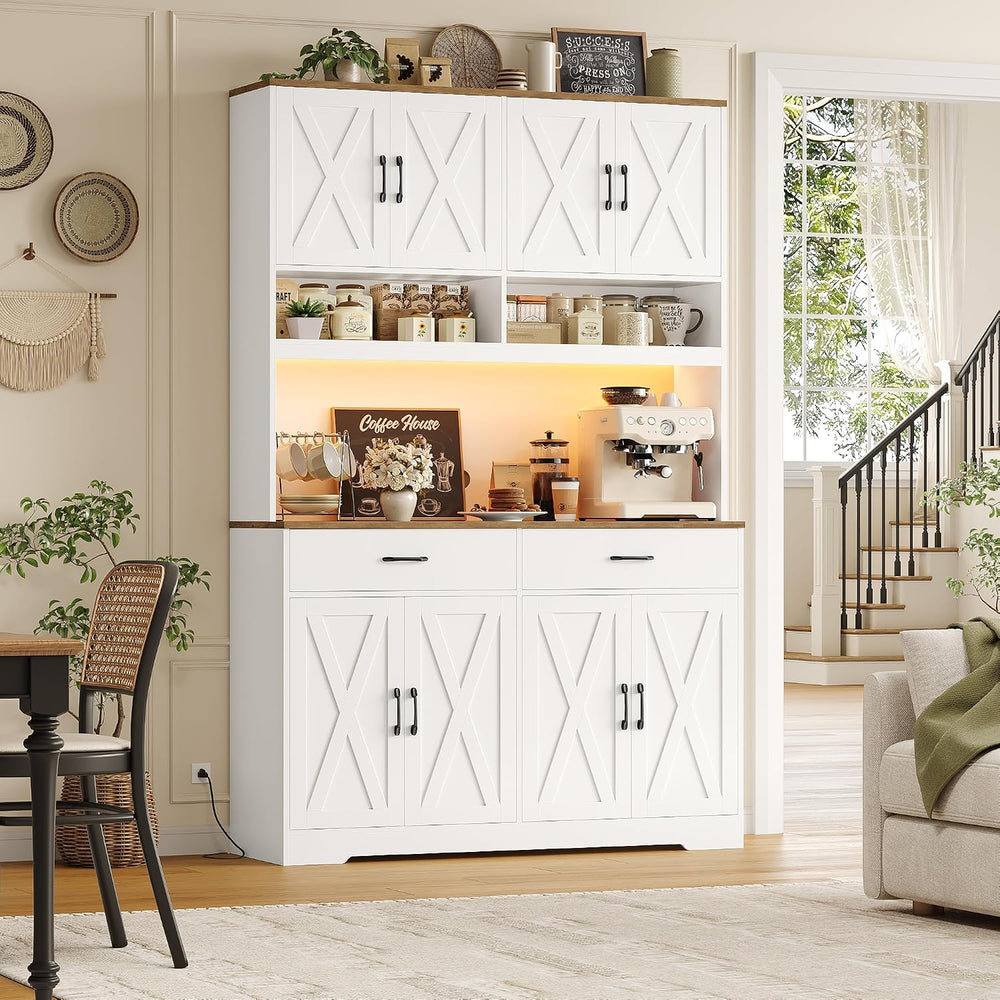 HOSTACK 75" Tall Kitchen Pantry Storage Cabinet, 45" W Hutch Cabine...