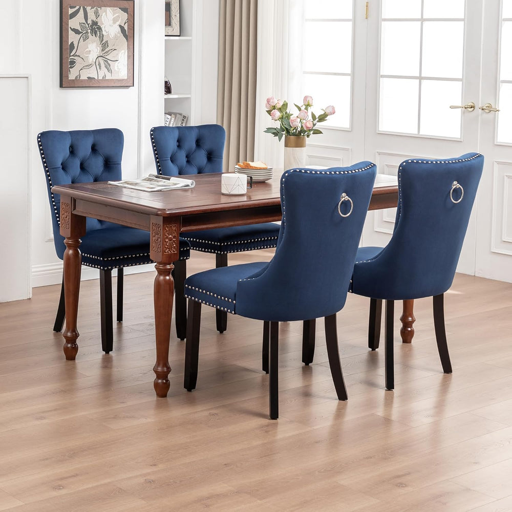 Mid Century Modern Dining Chair Set of 4 Velvet Upholstered Dining Accent Cha...