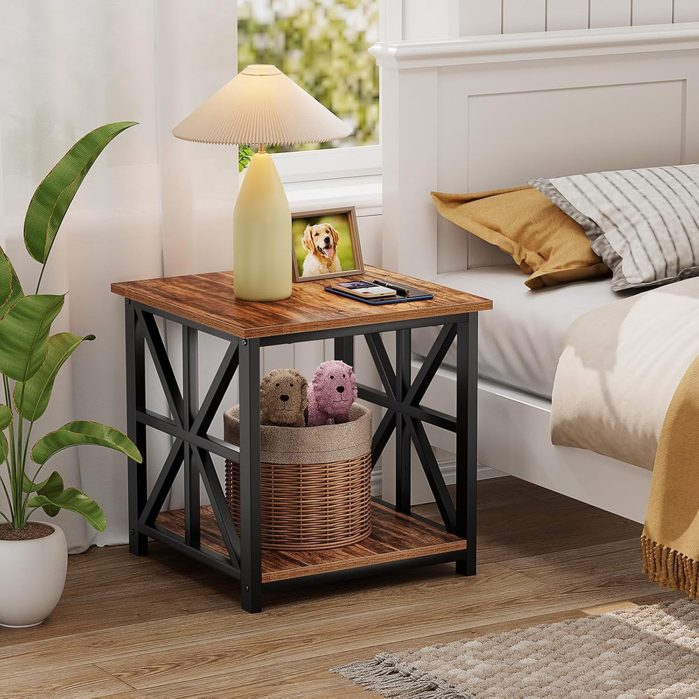 GreenForest Large End Table with X-Shaped Metal Frame for Living Room | Rusti...