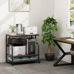 32.3" Wide Extra Large Printer Stand, 3 Tier Printer Table with Adjustable Storage Shelf, Rolling Printer Cart with Industrial Wheels for Home Office, Rustic Brown