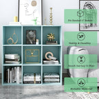 9-Cube Storage Shelf Bookcase - Wooden 3-Tier Floor Standing Open Bookshelf for Home and Office, Display Cabinet, Light Blue