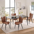 Leather Upholstered Dining Chairs Set of 4, Mid-Century Modern Kitchen Dining Room Chair with Black Metal Legs, Armless Faux Leather Accent Dinner Chairs Kitchen Side Chair, Camel