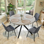 47.2" 5-Piece Round Dining Table Set for 4, Modern Wood Dining Table with 4 Upholstered Chairs, Kitchen & Dining Room Table Set with Metal Base for Apartment, Small Space, Grey Table+4 Grey Chairs