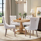 Velvet Upholstered Dining Chairs Set of 4, Modern Style Kitchen Side Chairs with Nailhead Trim and Wood Legs,Metal Pulling Ring for Dining Room Living Room(Beige,Set of 4)