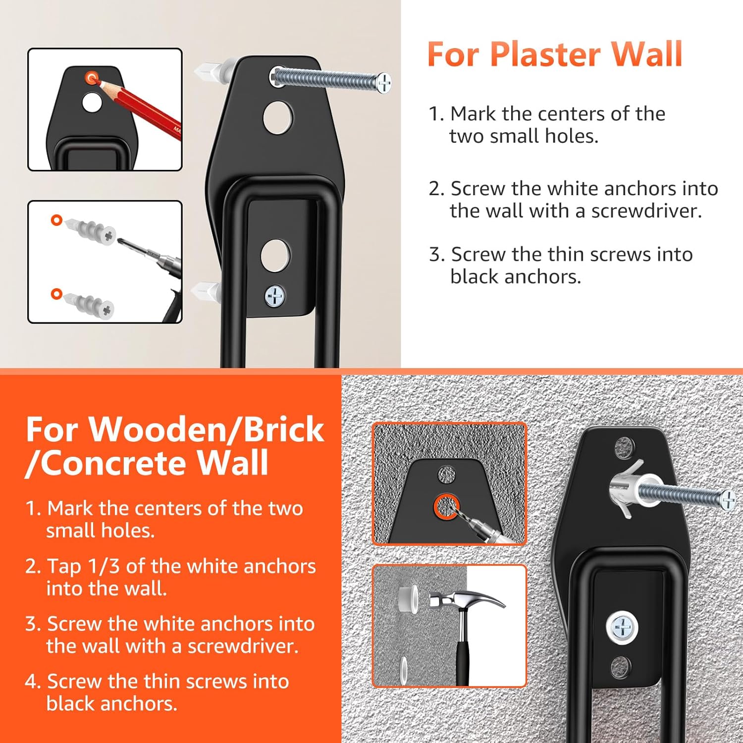 Garage Hooks with Anti-Slip Coating,Heavy Duty Wall Mount Storage Hooks for Hanging Bike,Hose,Ladder,Yard,Garden Tools (8 Pack Orange 4.7x2.6 inch)