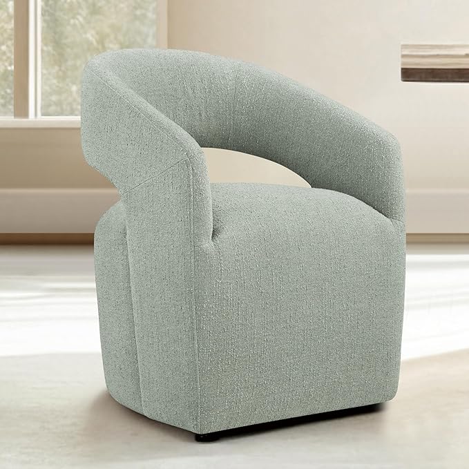 Upholstered Dining Chairs with Casters No Assembly Modern Barrel Armchair with Rollers for Diningroom Bedroom Livingroom Reading Room
