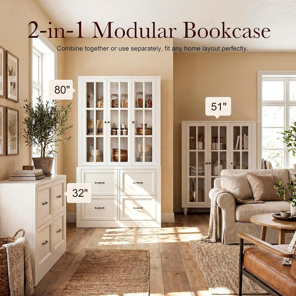 80" Modular Kitchen Pantry Cabinet, 2-in-1 Freestanding Tall Pantry Cabi...